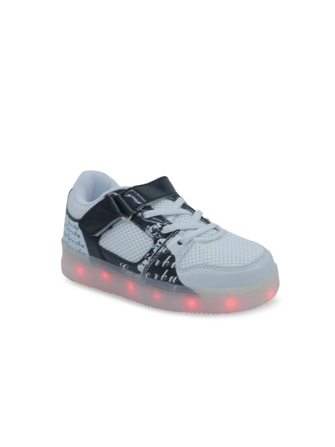 Feetwell Shoes Boys White Woven Design LED Sneakers, Black