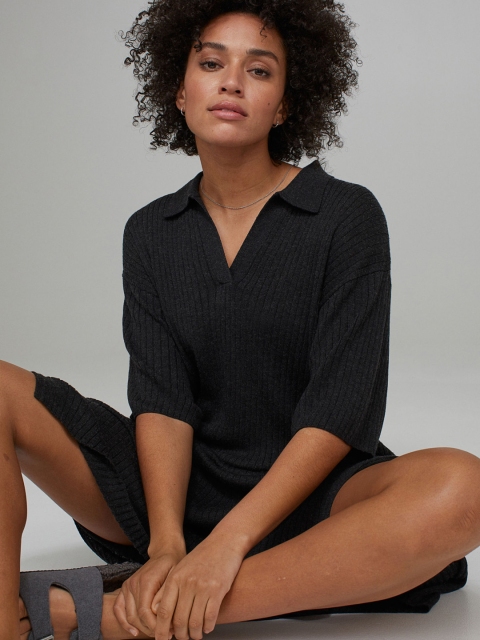 H&M Women Sustainable Grey Rib-knit dress