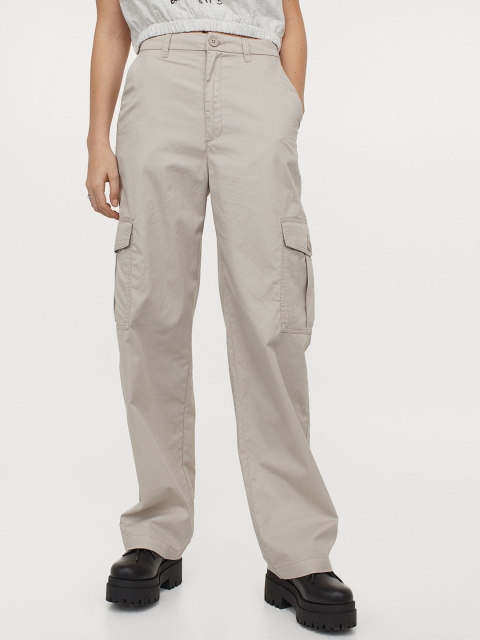 H&M Women Beige Wide Utility Trousers