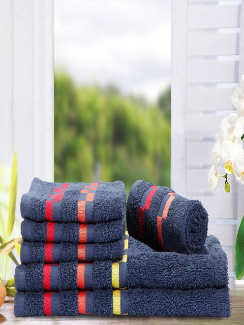 BIANCA Set Of 6 Navy Blue & Red Solid 450 GSM Towel Set