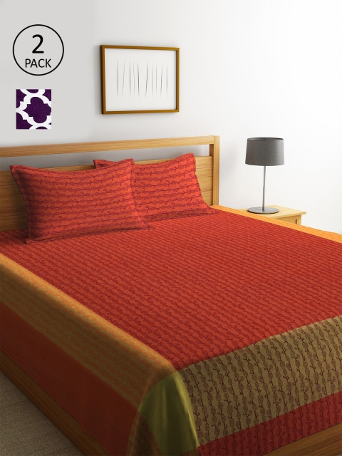 KLOTTHE Set of 2 Ethnic Motifs Double Bed Covers With 4 Pillow Covers, Violet
