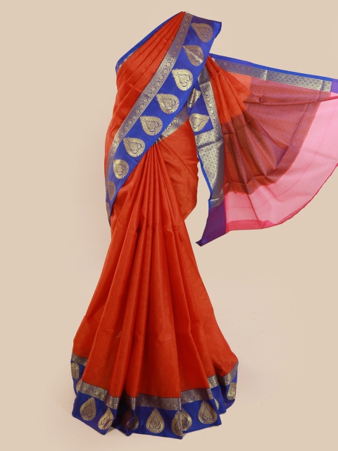 Pothys Orange Solid Cotton Blend Saree