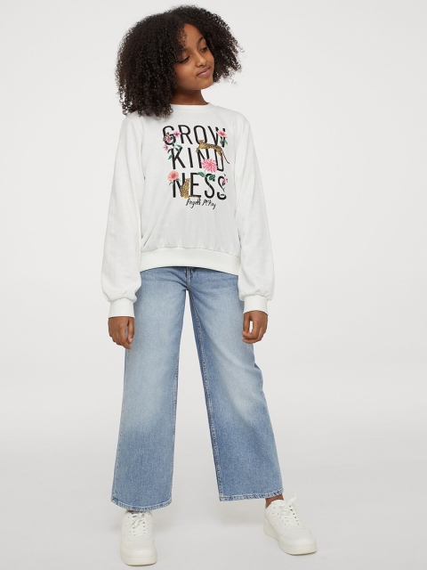 H&M Girls White & Black Printed Sustainable Sweatshirt
