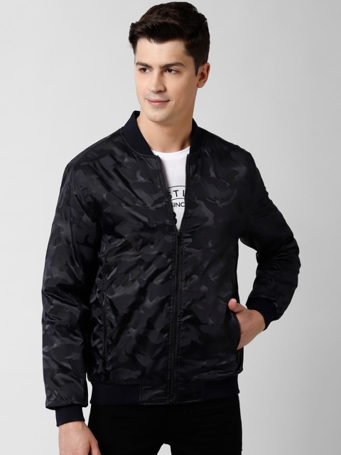 Peter England Casuals Men Navy Blue Printed Bomber Jacket