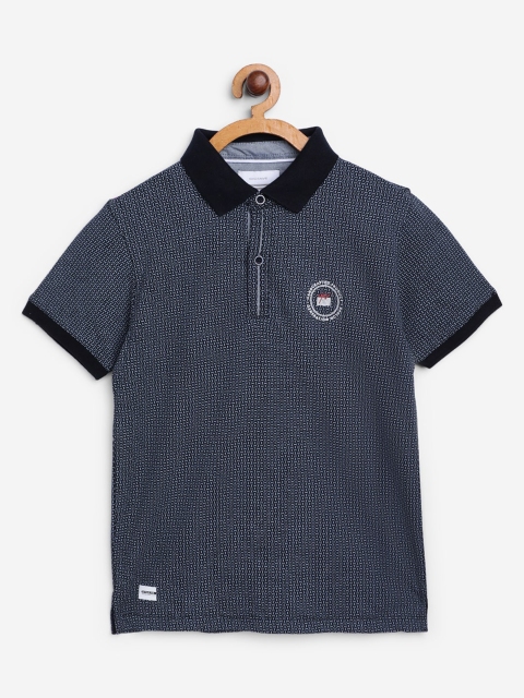 Octave Boys Navy Blue Self Design Polo Collar T-shirt