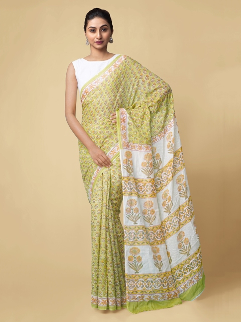 Unnati Silks Green Pure Cotton Printed Kota Saree