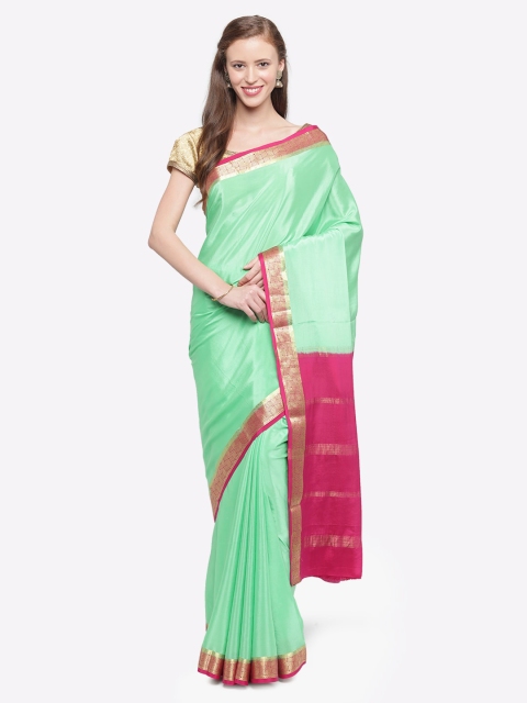 Sudarshan Silks Green Pure Silk Solid Mysore Silk Saree