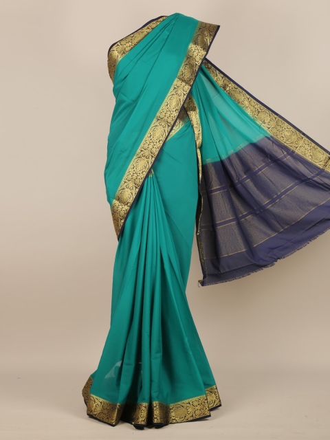 Pothys Green Solid Poly Georgette Saree
