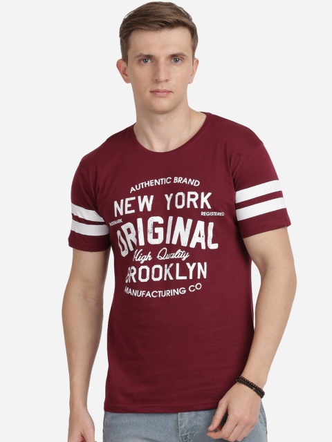 MASH UNLIMITED Men Maroon Printed Round Neck T-shirt
