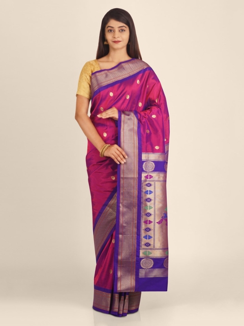 KAJREE Magenta Silk Blend Woven Design Paithani Saree