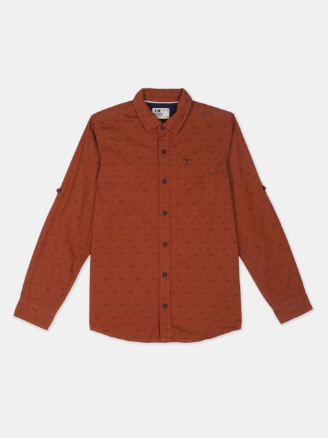 Flying Machine Boys Rust Regular Fit Printed Casual Shirt