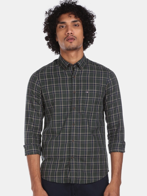 Arrow Sport Men Green & Blue Regular Fit Checked Cotton Casual Shirt