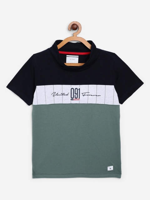 Octave Boys Olive Green Colourblocked Round Neck T-shirt