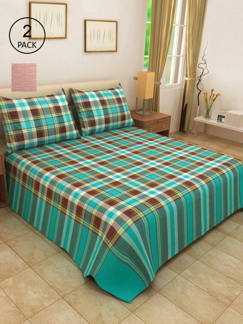 KLOTTHE Set Of 2 Woven Design Double King Bed Covers With 4 Pillow Covers, Orange