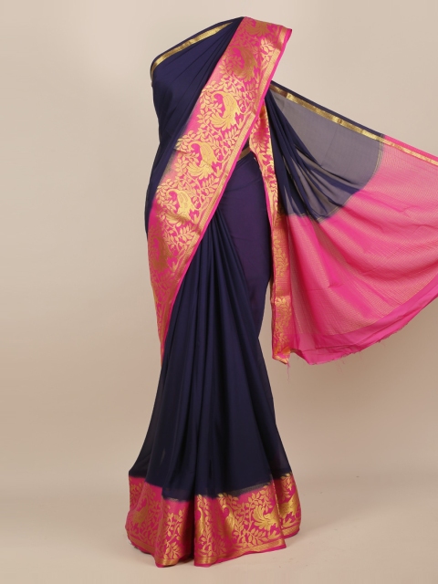 Pothys Navy Blue Solid Poly Georgette Saree