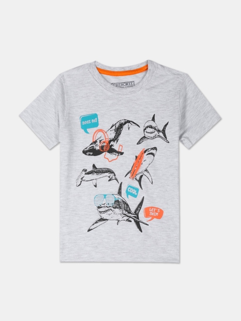 Cherokee Boys Grey Printed Round Neck T-shirt