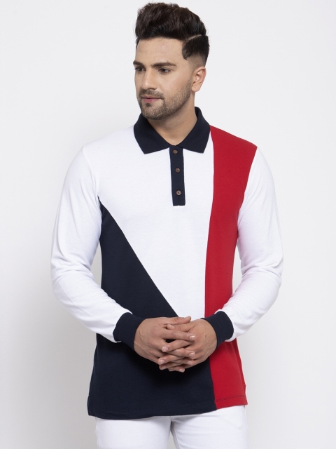 Kalt Men Navy Blue Colourblocked Polo Collar T-shirt