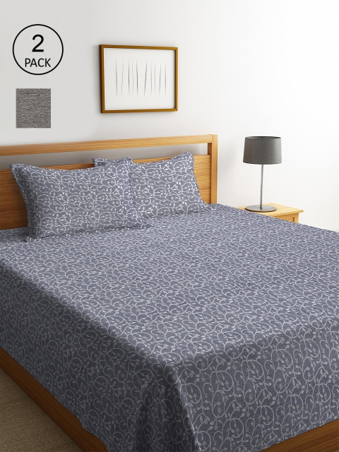 KLOTTHE Set Of 2 Woven-Design Double King Bed Covers With 4 Pillow Covers, Grey