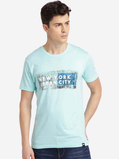 MASH UNLIMITED Men Blue Printed Round Neck Slim Fit T-shirt