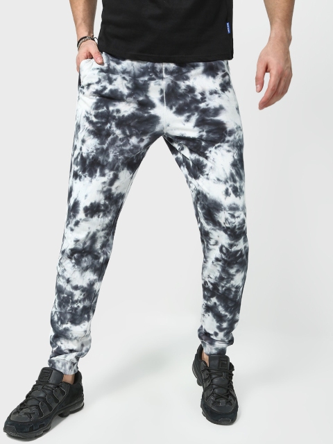 Blue Saint Men Black & White Tie and Dye Slim-Fit Joggers
