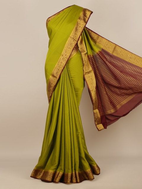 Pothys Green & Brown Poly Georgette Woven Design Saree