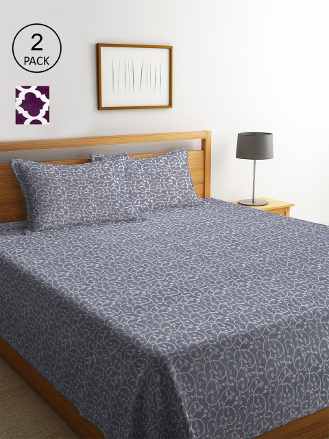 KLOTTHE Set Of 2 Woven-Design Double King Bed Covers With 4 Pillow Covers, Purple