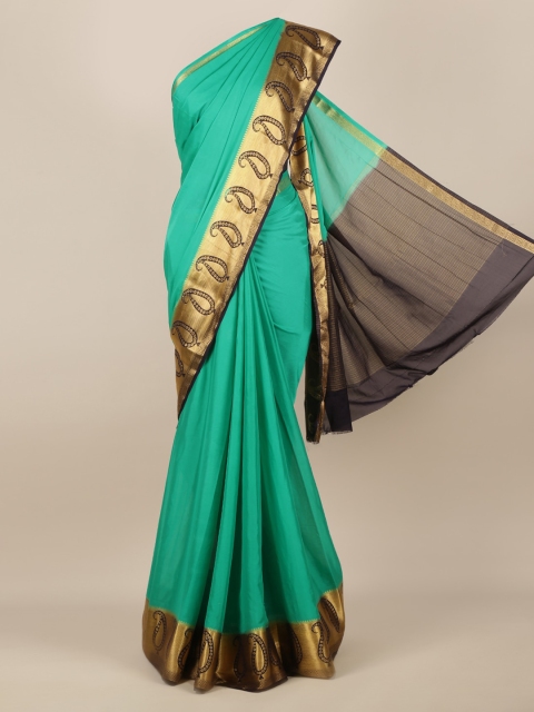 Pothys Green & Gold-Toned Poly Georgette Solid Saree