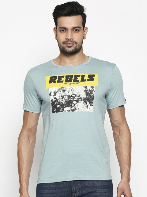 People Men Green Printed Round Neck T-shirt