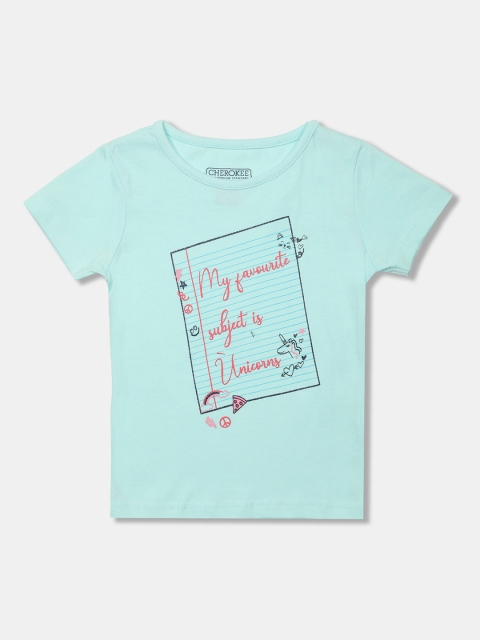Cherokee Girls Blue Printed Round Neck T-shirt
