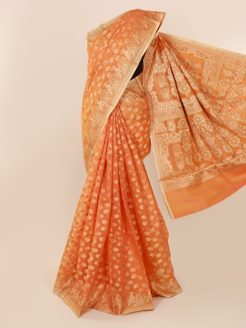 Pothys Orange Woven Design Cotton Blend Saree