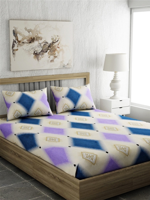 EverHOME Cream-Coloured & Purple Geometric 210 TC Cotton 1 Queen Bedsheet with 2 Pillow Covers
EverHOME Cream-Coloured & Purple Geometric 210 TC Cotton 1 Queen Bedsheet with 2 Pillow Covers