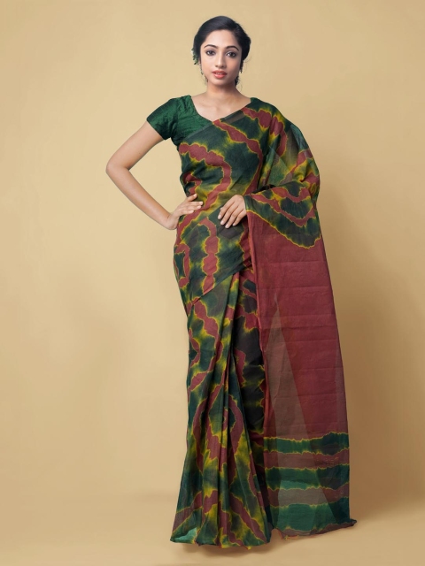 Unnati Silks Green & Magenta Pure Cotton Printed Kota Saree