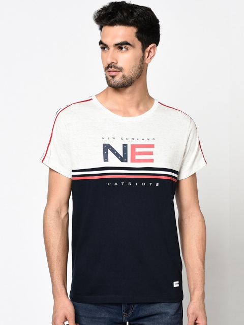 Octave Men Cream & Black Colourblocked Round Neck T-shirt