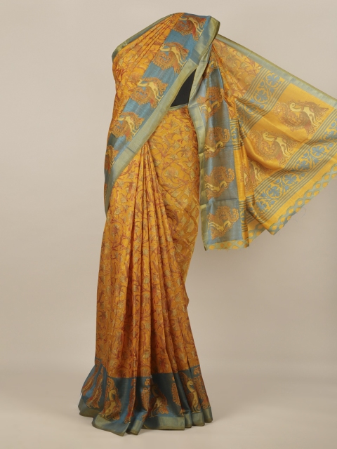 Pothys Mustard Printed Jute Silk Saree
