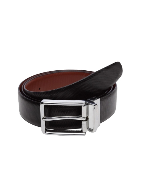 WELBAWT Men Black & Brown Textured Leather Reversible Slim Belt