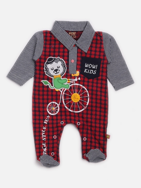 WOW Kids Red & Navy Checked Sleepsuit