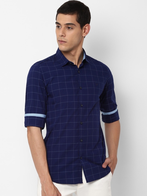 Solly Sport Men Navy Blue Slim Fit Checked Casual Shirt