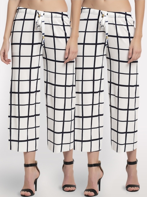 NEUDIS Women Pack Of 2 White & Black Regular Fit Checked Culottes
