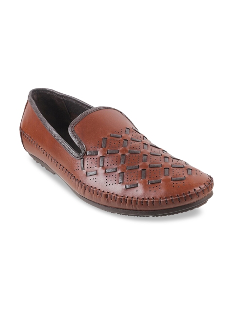 Mochi Men Brown Textured Leather Formal Loafers