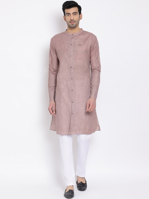 Devoiler Men Solid Mauve Straight Kurta