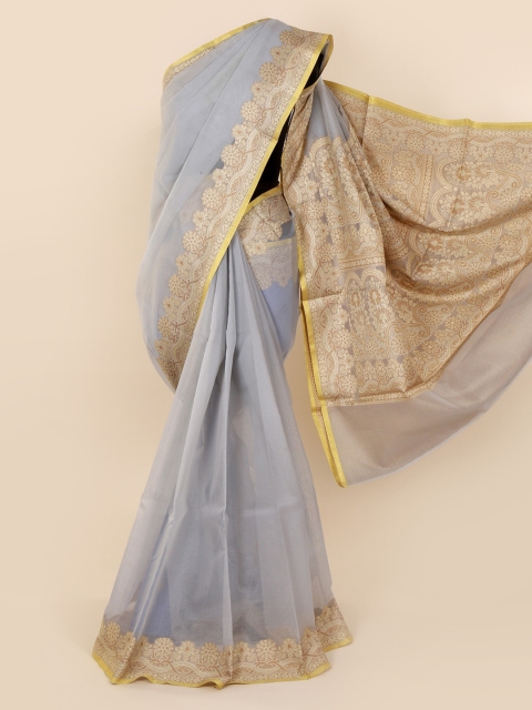 Pothys Grey Printed Cotton Blend Saree