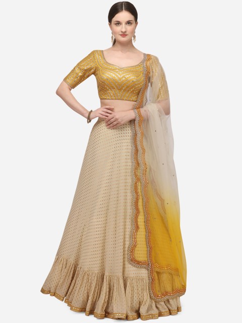 NAKKASHI Beige & Mustard Embroidered Semi-Stitched Lehenga & Unstitched Blouse with Dupatta
NAKKASHI Beige & Mustard Embroidered Semi-Stitched Lehenga & Unstitched Blouse with Dupatta