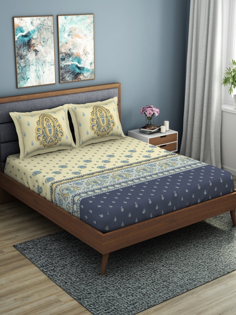 SPACES Beige & Blue Ethnic Motifs 144 TC Cotton 1 Queen Bedsheet with 2 Pillow Covers
SPACES Beige & Blue Ethnic Motifs 144 TC Cotton 1 Queen Bedsheet with 2 Pillow Covers