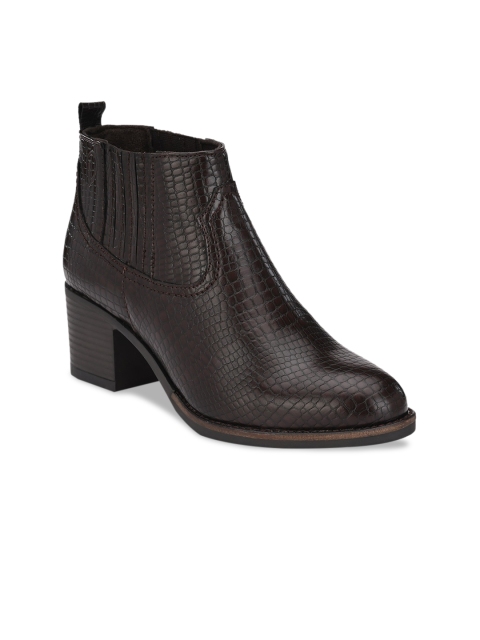 Delize Women Brown Solid Heeled Boots