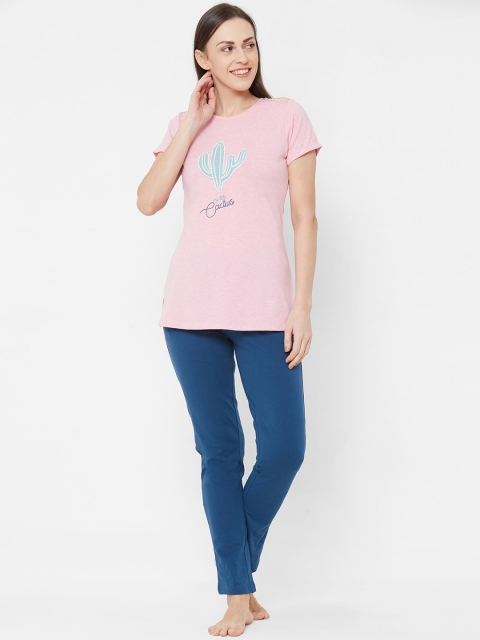 Sweet Dreams Women Pink & Navy Blue Printed Night suit