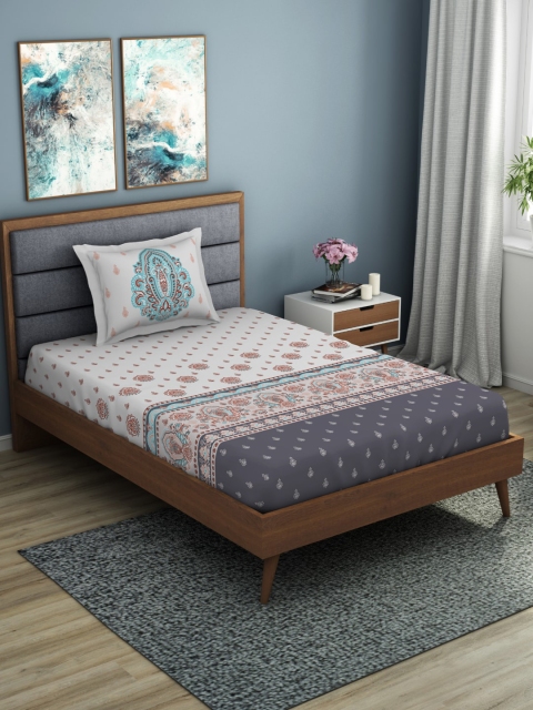 SPACES Off-White & Grey Ethnic Motifs 144 TC Cotton 1 Single Bedsheet with 1 Pillow Covers
SPACES Off-White & Grey Ethnic Motifs 144 TC Cotton 1 Single Bedsheet with 1 Pillow Covers