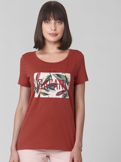 Vero Moda Women Brown Printed Round Neck T-shirt
