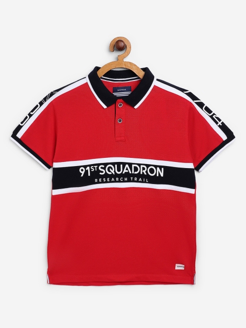 Octave Boys Red Printed Polo Collar T-shirt