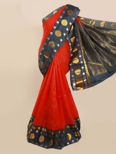 Pothys Red Pure Silk Solid Kanjeevaram Saree