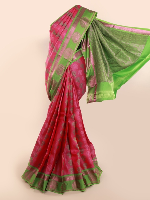 Pothys Pink & Green Pure Silk Woven Design Kanjeevaram Saree